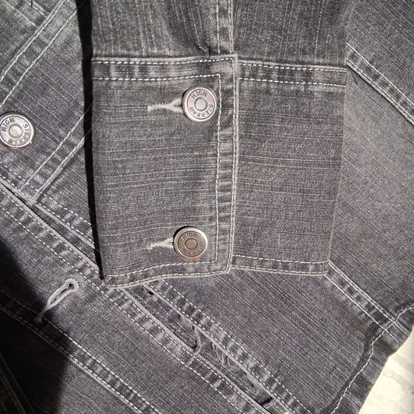 Vintage Women's Linen Denim Jacket Button Front Gray Fitted Waist XL Y2k - Picture 9 of 17